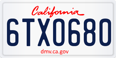 CA license plate 6TXO680