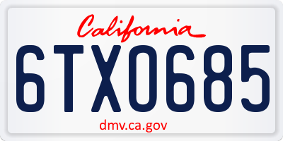 CA license plate 6TXO685