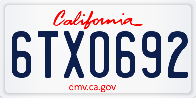CA license plate 6TXO692
