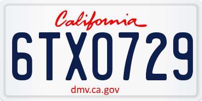 CA license plate 6TXO729