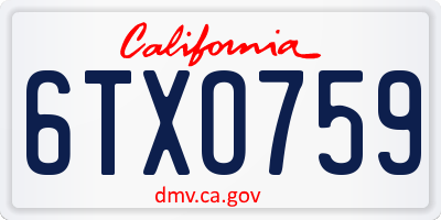 CA license plate 6TXO759