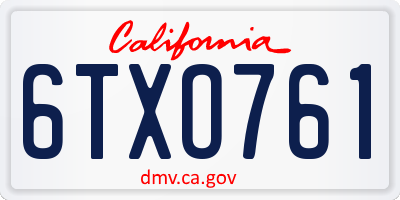 CA license plate 6TXO761