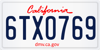 CA license plate 6TXO769