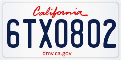CA license plate 6TXO802