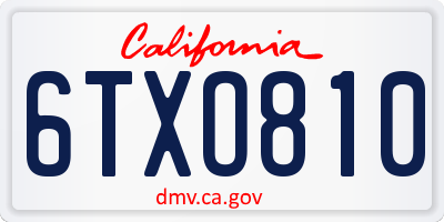 CA license plate 6TXO810