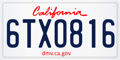 CA license plate 6TXO816
