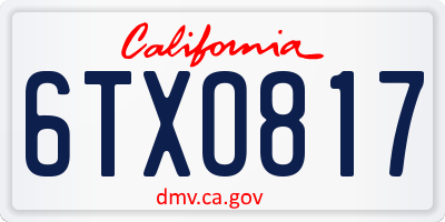 CA license plate 6TXO817