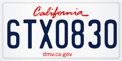 CA license plate 6TXO830