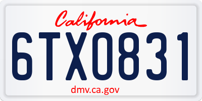 CA license plate 6TXO831