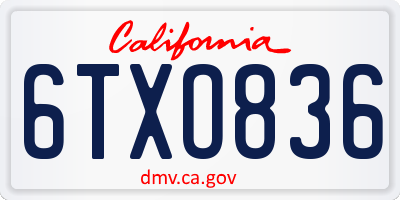 CA license plate 6TXO836