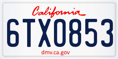 CA license plate 6TXO853