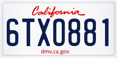 CA license plate 6TXO881