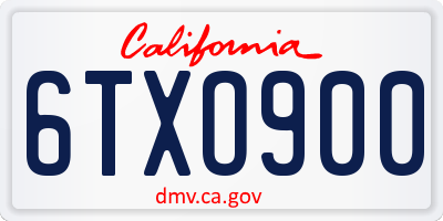 CA license plate 6TXO900