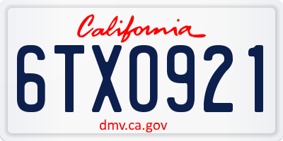 CA license plate 6TXO921