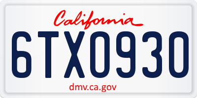 CA license plate 6TXO930