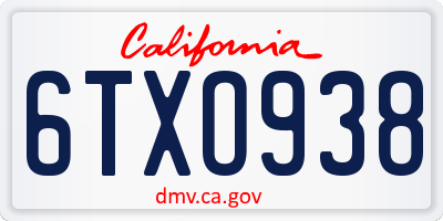 CA license plate 6TXO938