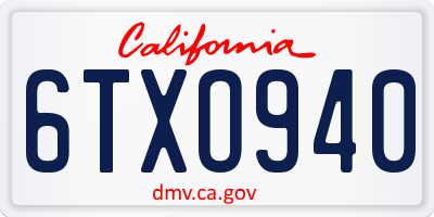 CA license plate 6TXO940