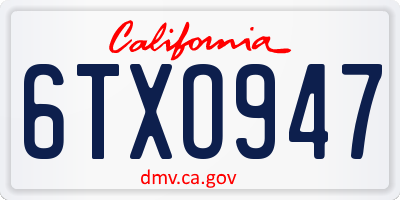 CA license plate 6TXO947