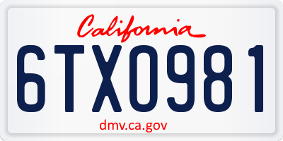 CA license plate 6TXO981