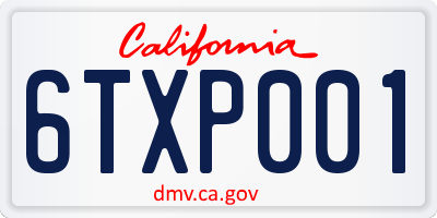 CA license plate 6TXP001