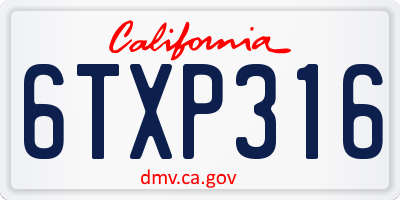 CA license plate 6TXP316