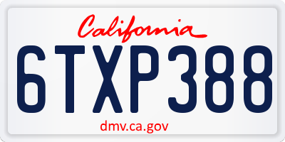 CA license plate 6TXP388