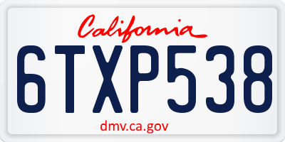 CA license plate 6TXP538