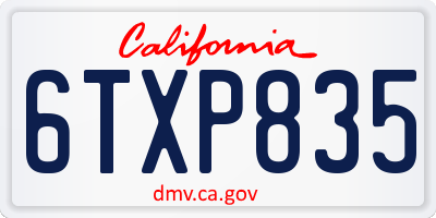 CA license plate 6TXP835