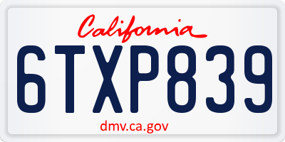 CA license plate 6TXP839