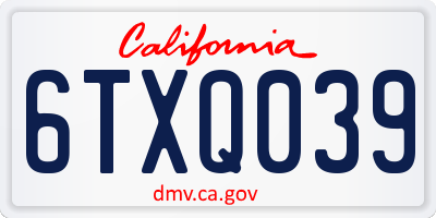 CA license plate 6TXQ039