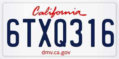 CA license plate 6TXQ316