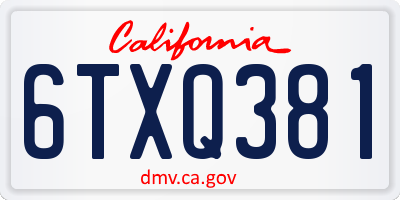 CA license plate 6TXQ381
