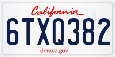 CA license plate 6TXQ382