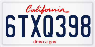 CA license plate 6TXQ398
