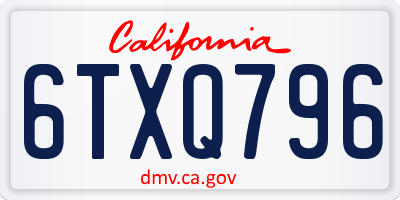 CA license plate 6TXQ796