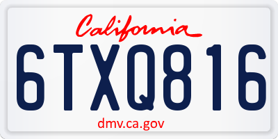 CA license plate 6TXQ816