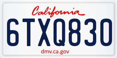 CA license plate 6TXQ830