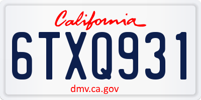 CA license plate 6TXQ931