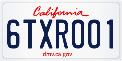 CA license plate 6TXR001
