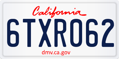 CA license plate 6TXR062