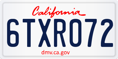 CA license plate 6TXR072