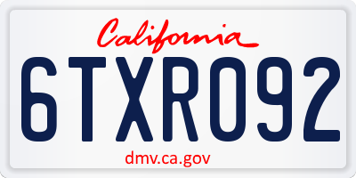 CA license plate 6TXR092