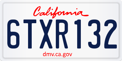 CA license plate 6TXR132