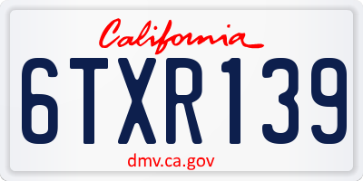 CA license plate 6TXR139