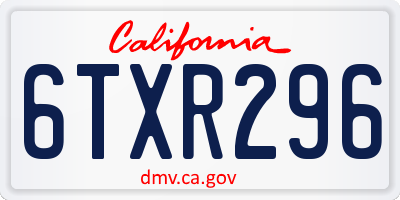 CA license plate 6TXR296
