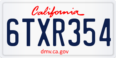 CA license plate 6TXR354
