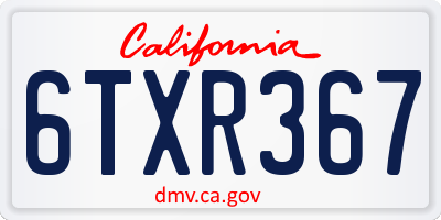 CA license plate 6TXR367