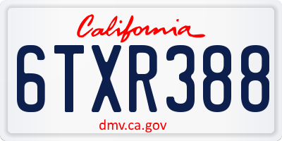 CA license plate 6TXR388