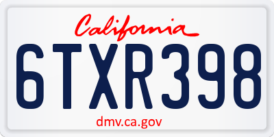 CA license plate 6TXR398