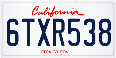 CA license plate 6TXR538